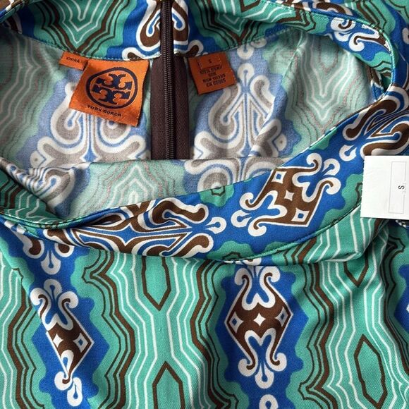 Tory Burch Silk Blue and Green Patterned Mini Dress Small NWT $375 - Picture 4 of 5